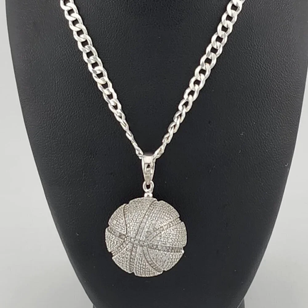 Brand New Sterling Silver 925 BasketBall Necklace